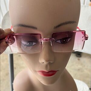 Pink Rimless Rectangle Fashion Sunglasses - Women